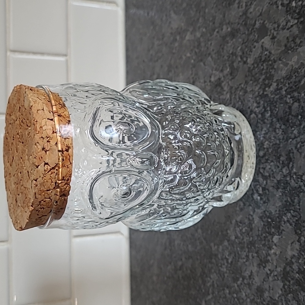Vintage Libbey Glass 'Wise Old Owl' Storage Jar with Original Cork Top